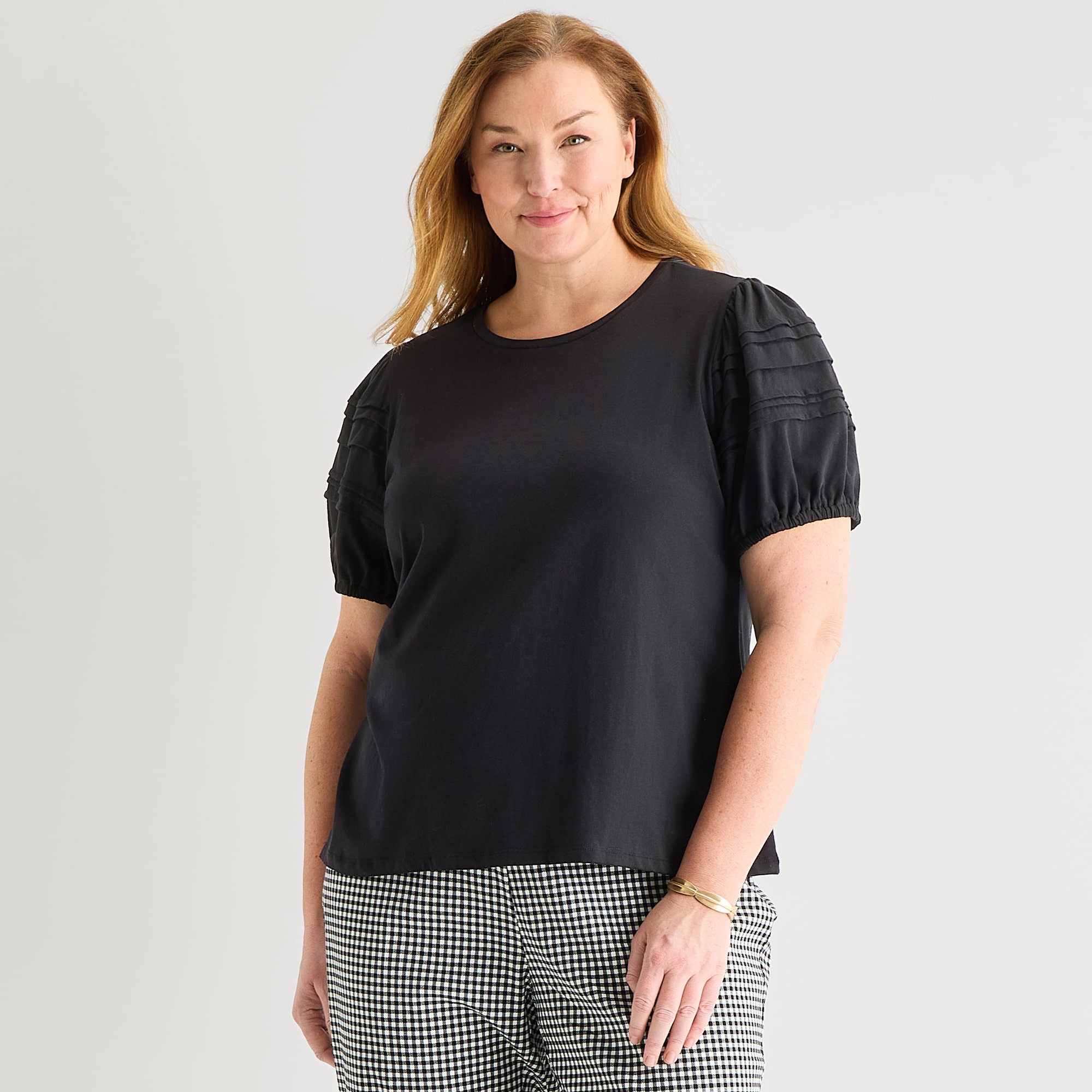 Liz Claiborne Womens Plus Round Neck Short Sleeve Blouse