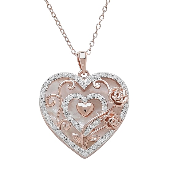 Mother’s Love Crystal-Accent 14K Rose Gold Over Silver Heart Pendant Necklace