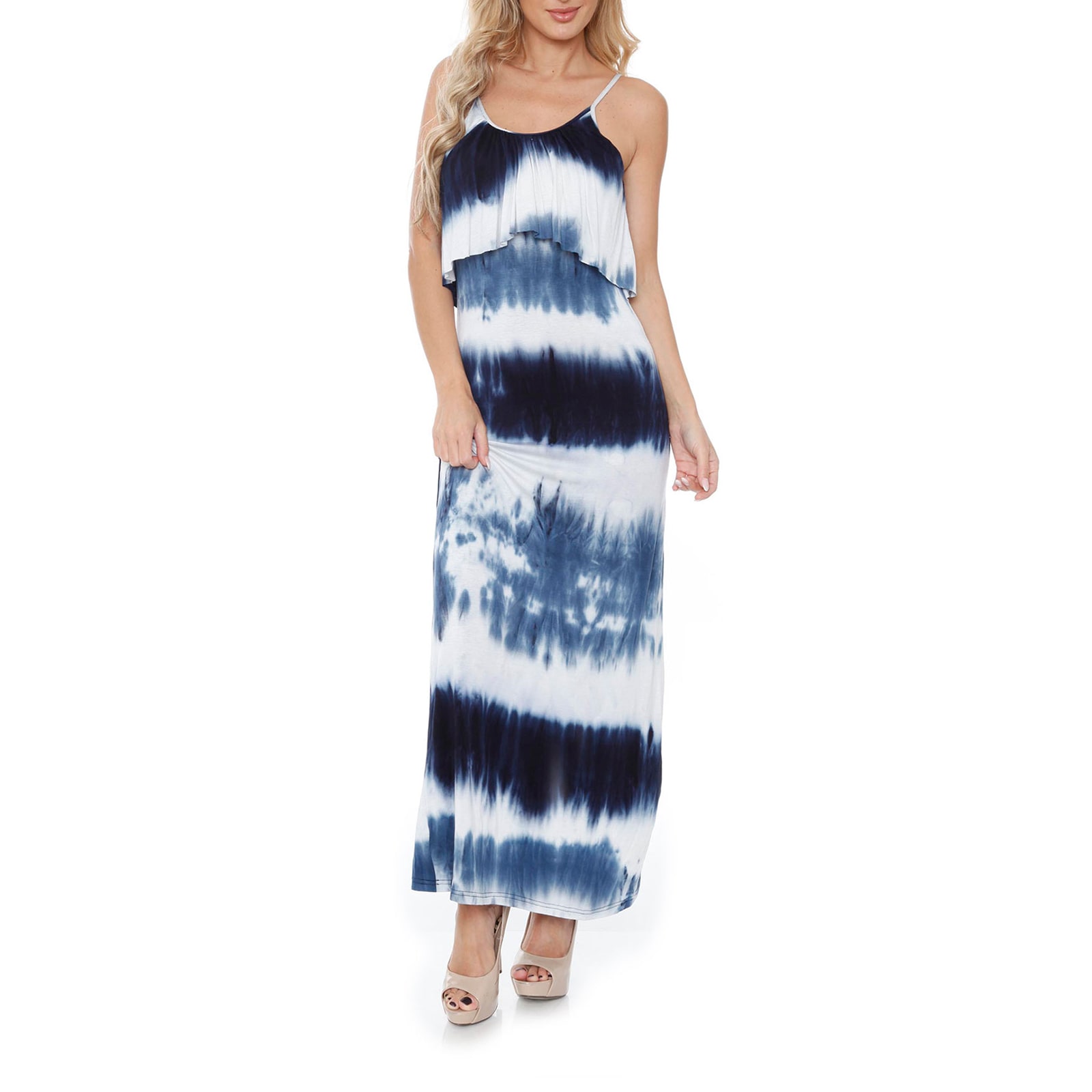 White Mark Kalea Womens Scoop Neck Sleeveless Tie-Dye Maxi Dress