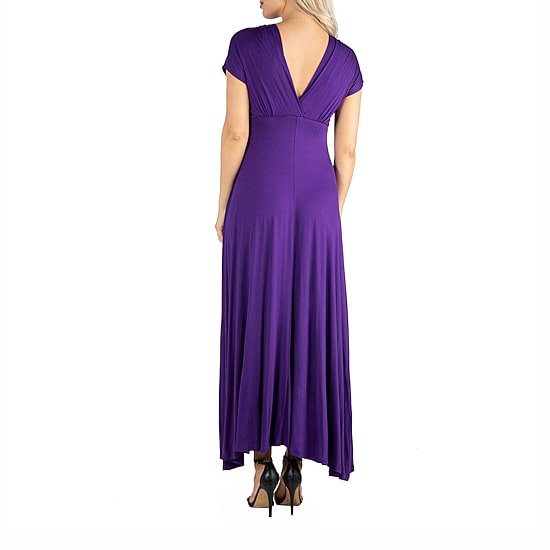 24/7 Comfort Apparel Short Sleeve V Neck Maxi Dress