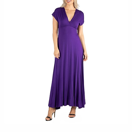 24/7 Comfort Apparel Short Sleeve V Neck Maxi Dress