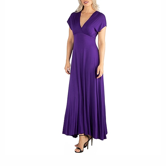 24/7 Comfort Apparel Short Sleeve V Neck Maxi Dress