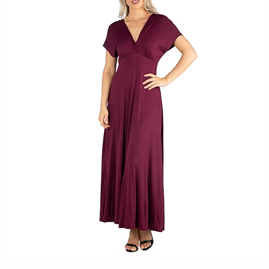 24/7 Comfort Apparel Short Sleeve V Neck Maxi Dress