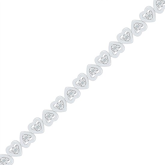 Womens 1/10 CT. T.W. Natural White Diamond Sterling Silver Heart 7.5 Inch Tennis Bracelet