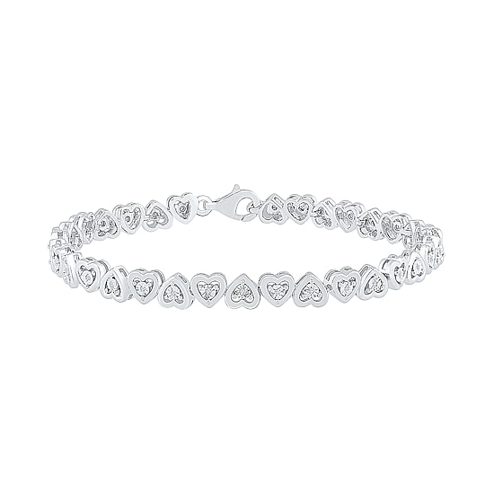 Womens 1/10 CT. T.W. Natural White Diamond Sterling Silver Heart 7.5 Inch Tennis Bracelet