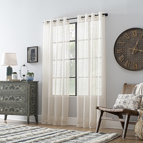 Archaeo Akari Slub Textured Linen Blend Grommet Top Sheer Single Curtain Panel