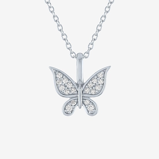 Womens 1/10 CT. T.W. Natural White Diamond Sterling Silver Butterfly 18 Inch Pendant Necklace