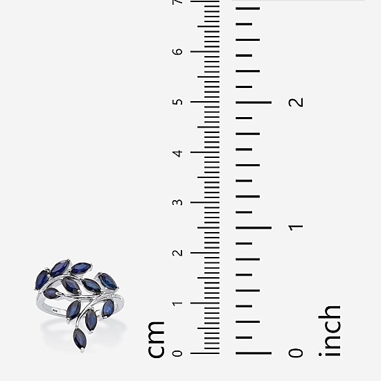 Womens Diamond Accent Genuine Blue Sapphire Platinum Over Silver Cocktail Ring