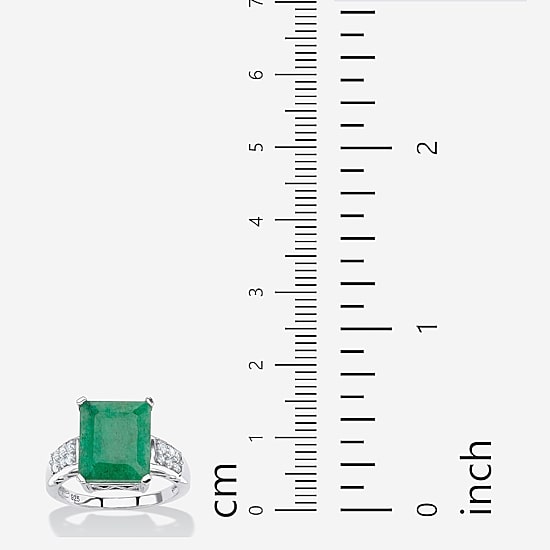 Womens Genuine Green Emerald Sterling Silver Cocktail Ring