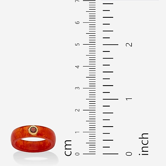 Womens 6MM Red Jade Band and Genuine Red Garnet Set in 10K Gold