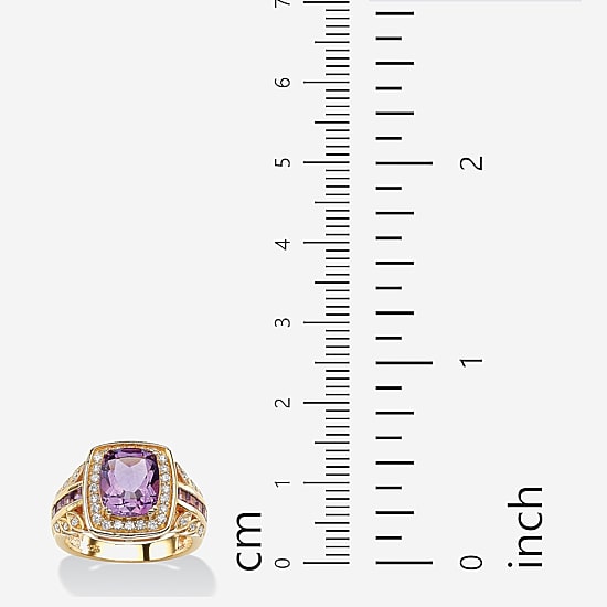 Womens Genuine Purple Amethyst 14K Gold Over Silver Halo Cocktail Ring