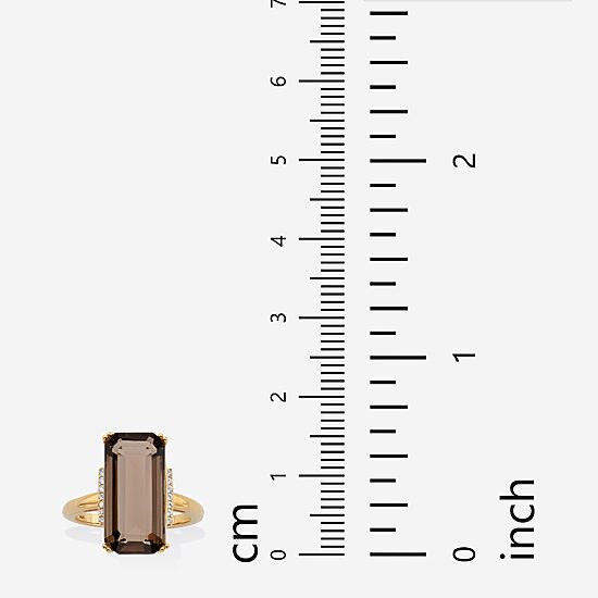 Womens Genuine Brown Quartz 18K Gold Over Silver Cocktail Ring