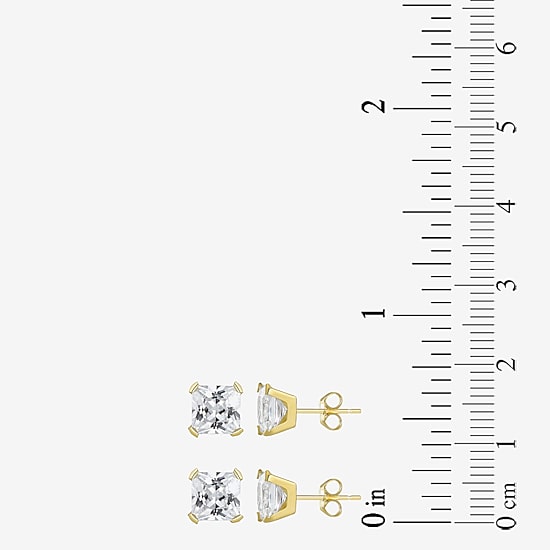 10k Gold 6mm Princess-Cut Cubic Zirconia Stud Earrings
