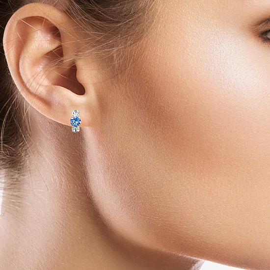 Blue Crystal 10K Gold 9mm Stud Earrings