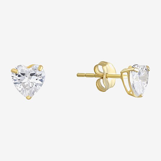 Cubic Zirconia 14K Gold 5mm Heart Stud Earrings