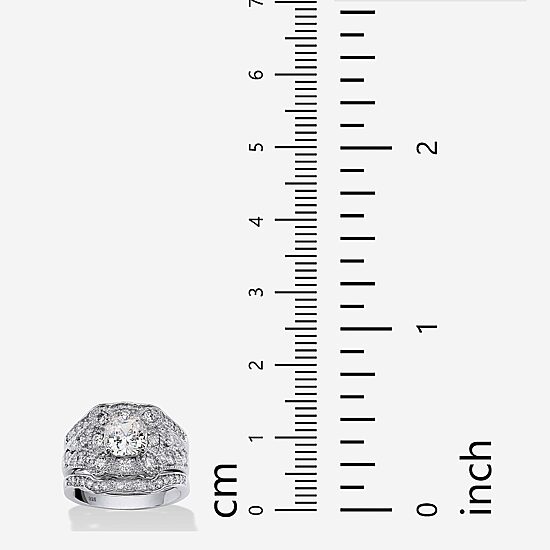 DiamonArt® Womens 2 1/3 CT. T.W. White Cubic Zirconia Platinum Over Silver Square Bridal Set