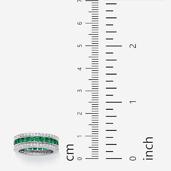 DiamonArt® Womens Simulated Emerald Platinum Over Silver Square Cocktail Ring