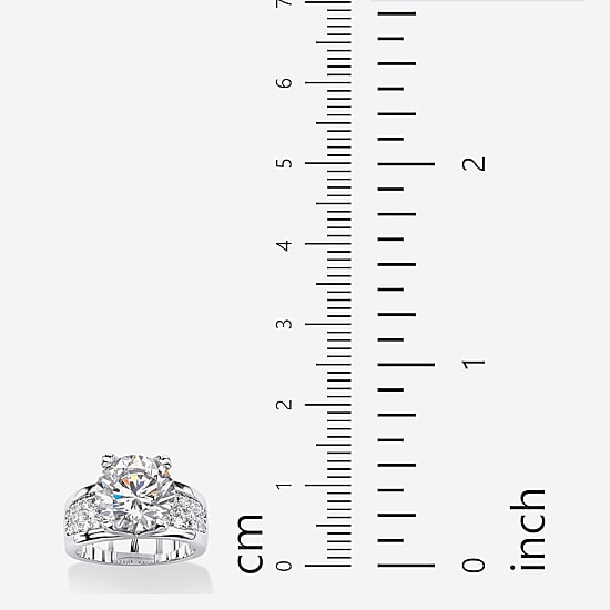 Womens Cubic Zirconia Platinum Over Silver Engagement Ring