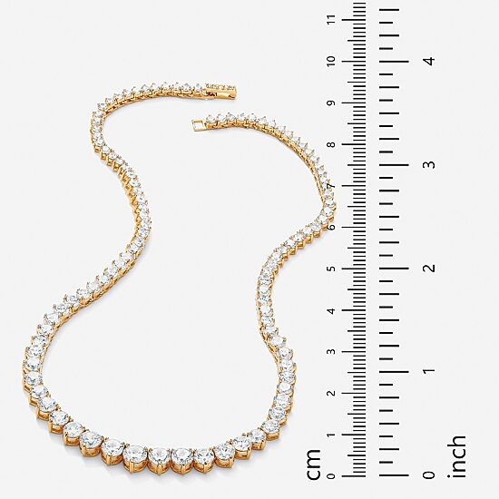 Womens White Cubic Zirconia 14K Gold Over Brass 16 Inch Tennis Necklace