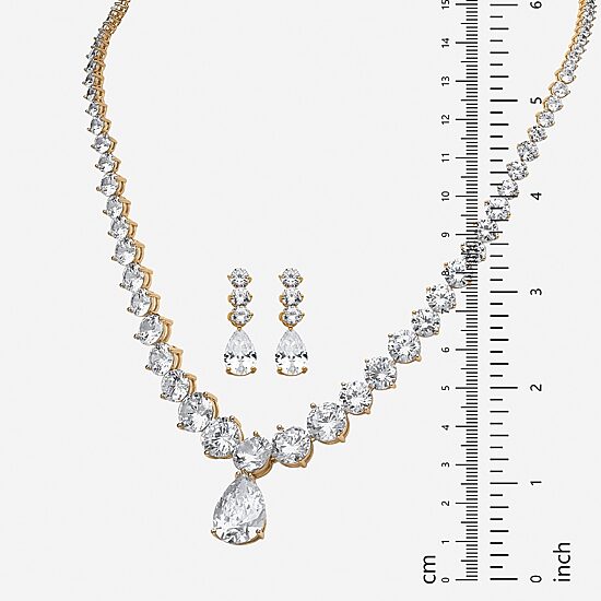 DiamonArt® Womens 2-pc. White Cubic Zirconia 14K Gold Over Brass Necklace Set