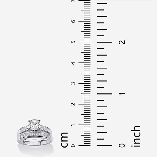 DiamonArt® Womens 2 CT. T.W. White Cubic Zirconia Platinum Over Silver Square Bridal Set