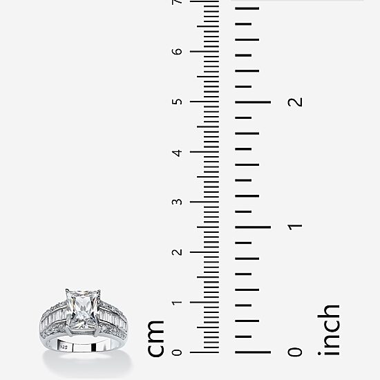 DiamonArt® Womens 5 CT. T.W. White Cubic Zirconia Platinum Over Silver Rectangular Engagement Ring