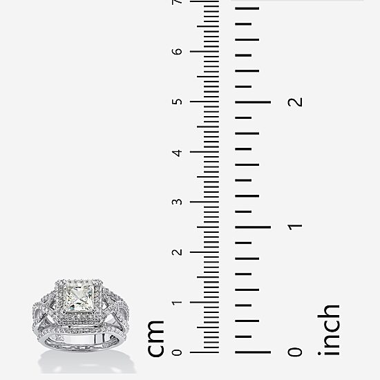 DiamonArt® Womens 2 3/4 CT. T.W. White Cubic Zirconia Platinum Over Silver Square Bridal Set