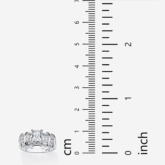 DiamonArt® Womens 3 CT. T.W. White Cubic Zirconia Platinum Over Silver Rectangular Engagement Ring