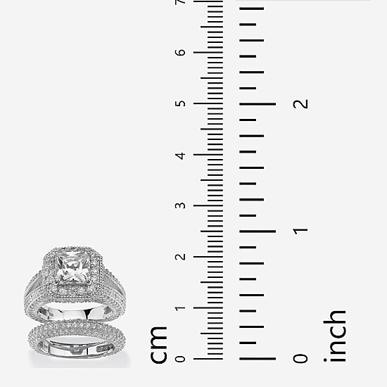 DiamonArt® Womens 5 CT. T.W. White Cubic Zirconia Platinum Over Silver Square Bridal Set