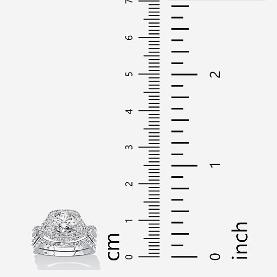 DiamonArt® Womens 2 1/5 CT. T.W. White Cubic Zirconia Platinum Over Silver Round Bridal Set