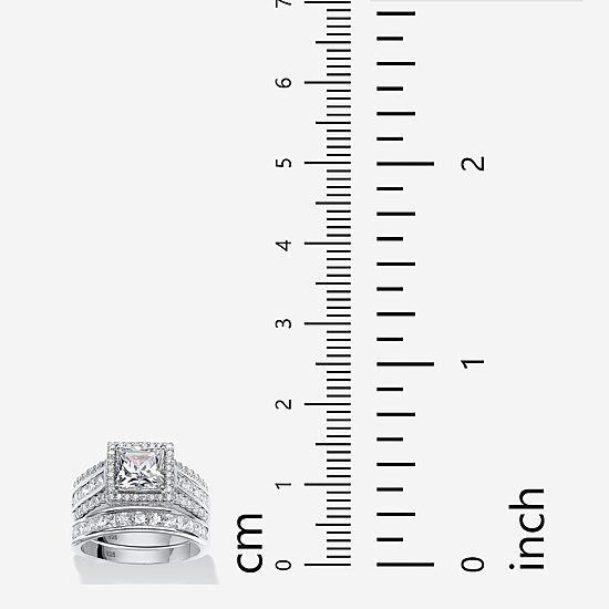 DiamonArt® Womens 3 1/2 CT. T.W White Cubic Zirconia Platinum Over Silver Square Bridal Set