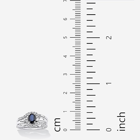 DiamonArt® Womens 1 1/10 CT. T.W.  Genuine Blue Sapphire Platinum Over Silver Oval Bridal Set