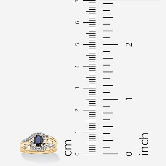 DiamonArt® Womens 1 1/10 CT. T.W.  Genuine Blue Sapphire 18K Gold Over Silver Oval Bridal Set