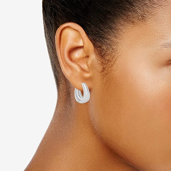 Silver Reflections Womens 20mm Heart Hoop Earrings