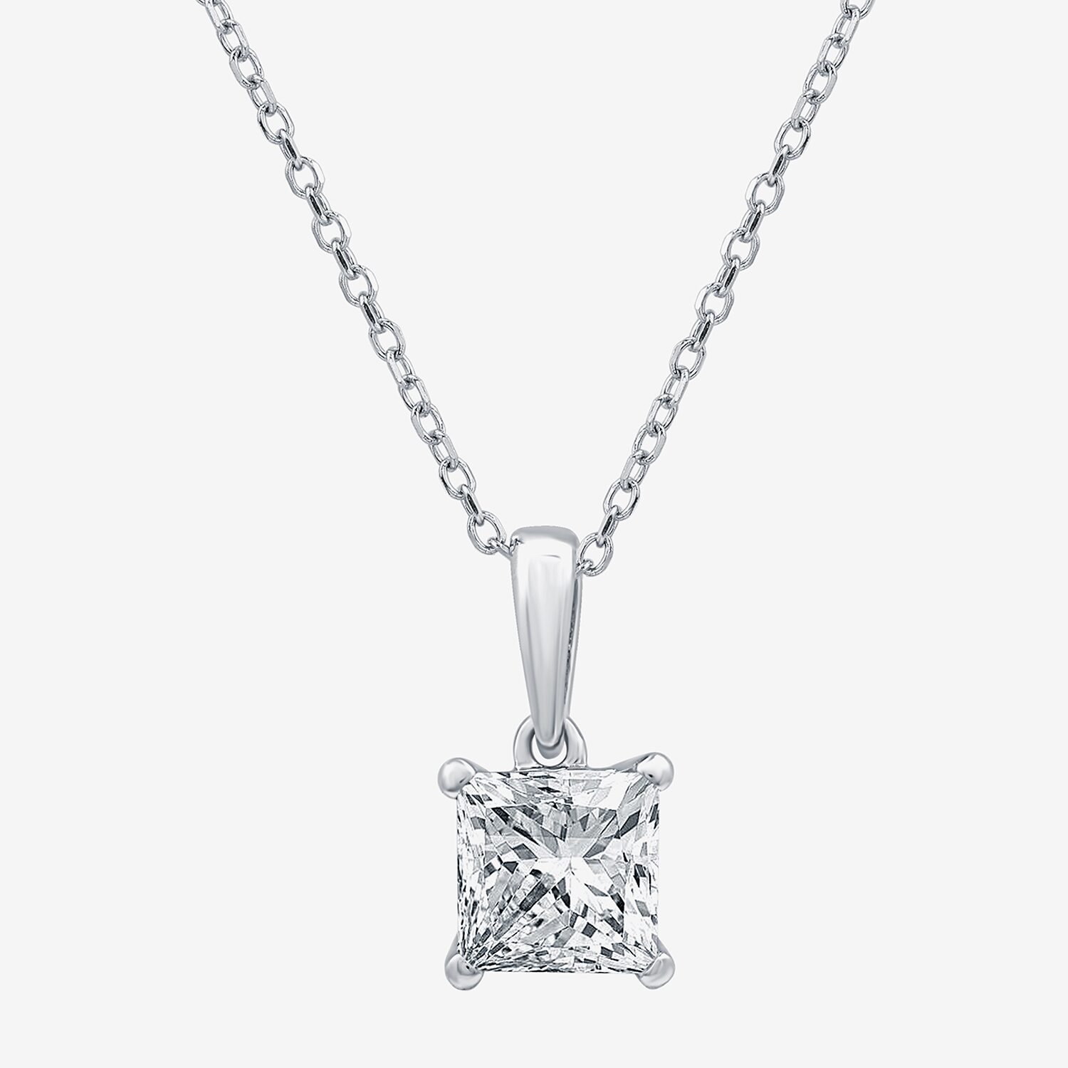 Womens 1 CT. Lab Grown White Diamond 10K Gold 18 Inch Princess Pendant Necklace