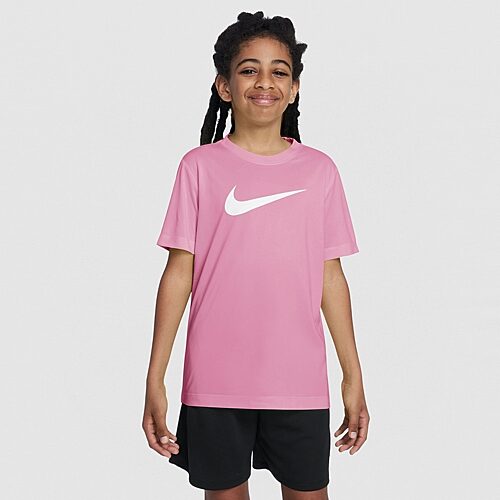 Nike Dri-Fit Swoosh Unisex Crew Neck Short Sleeve Regular Fit Graphic T-Shirt, Medium, Pink