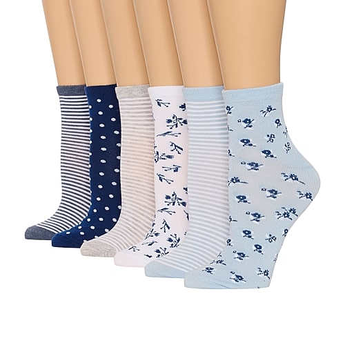 Mixit Womens 6 Pair Quarter Ankle Socks In Blue