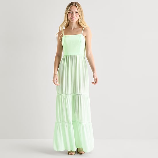 Secret Charm Womens Juniors Square Neck Sleeveless Maxi Dress