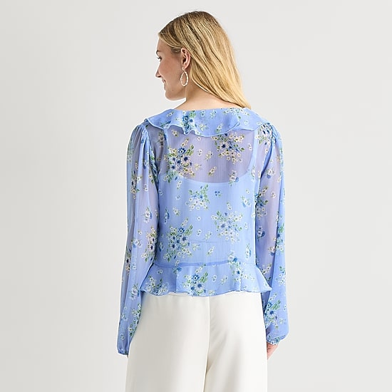 by&by Womens Juniors V Neck Long Sleeve Blouse