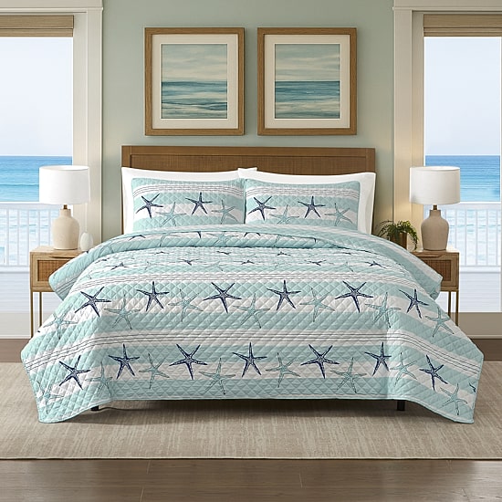 Avanti Starfish Stripe REVERSIBLE Quilt Set