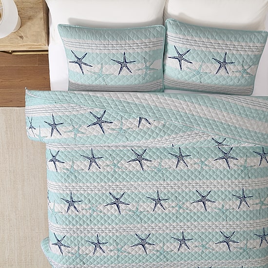 Avanti Starfish Stripe REVERSIBLE Quilt Set