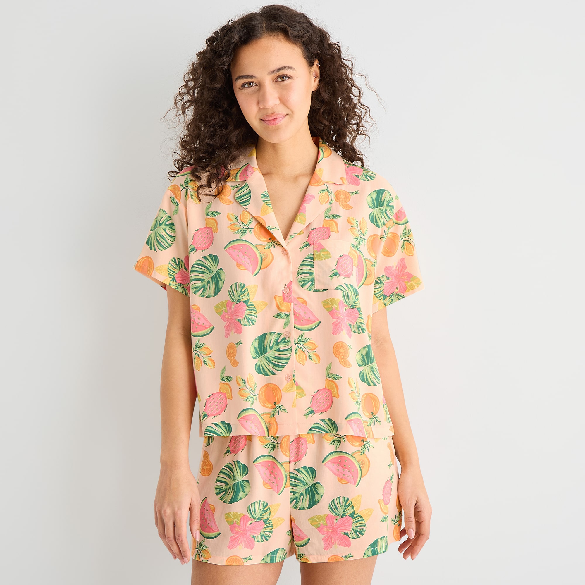 Sleep Chic Womens Poplin V-Neck Short Sleeve 2-pc. Pajama Set