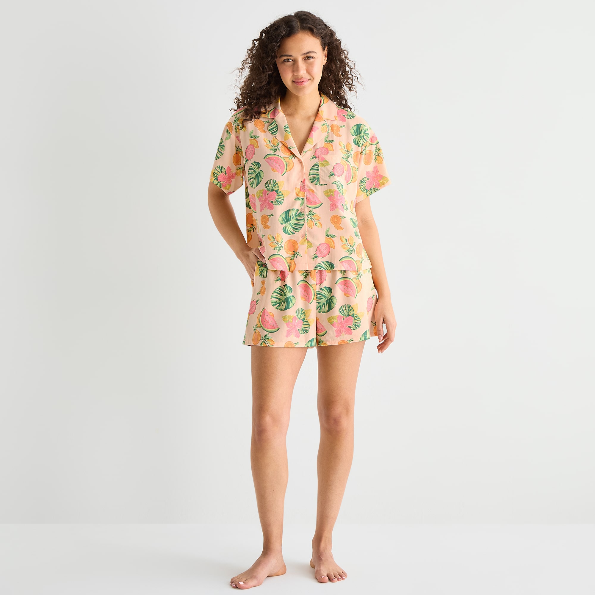 Sleep Chic Womens Poplin V-Neck Short Sleeve 2-pc. Pajama Set