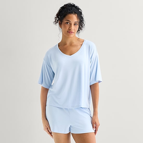 Ambrielle Dream Cool Womens V Neck Short Sleeve Pajama Top
