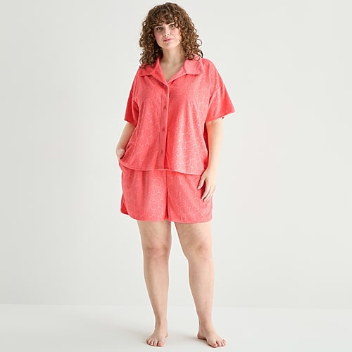 Sleep Chic Womens Short Sleeve 2-pc. Plus Pajama Set, 1x, Orange