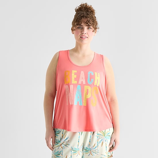 Sleep Chic Womens Scoop Neck Sleeveless Plus Pajama Top