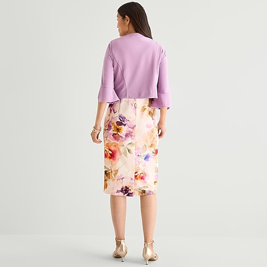Maya Brooke Womens Floral Jacket Dress