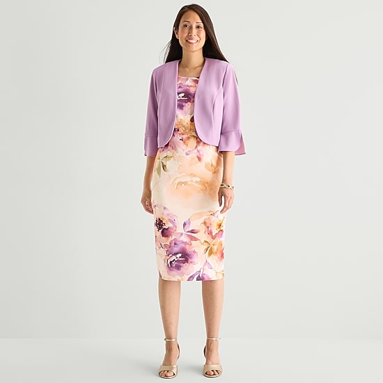 Maya Brooke Womens Floral Jacket Dress
