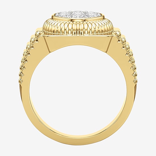 (G-H / Si2) Mens 1 1/5 CT. T.W. Lab Grown White Diamond 14K Gold Over Silver Fashion Ring