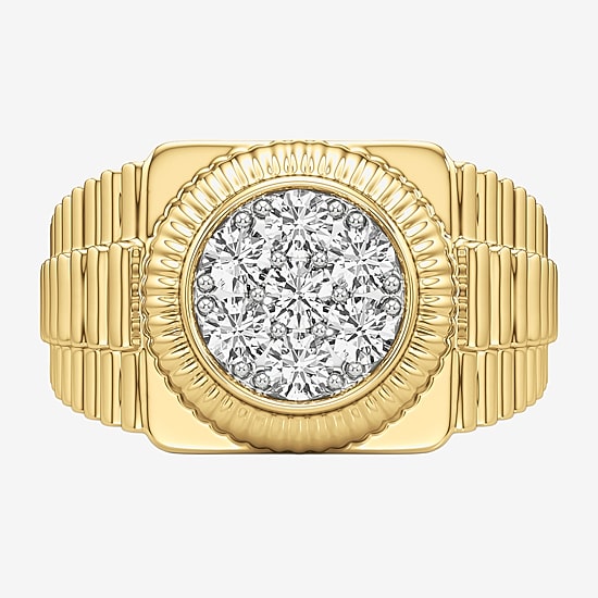 (G-H / Si2) Mens 1 1/5 CT. T.W. Lab Grown White Diamond 14K Gold Over Silver Fashion Ring